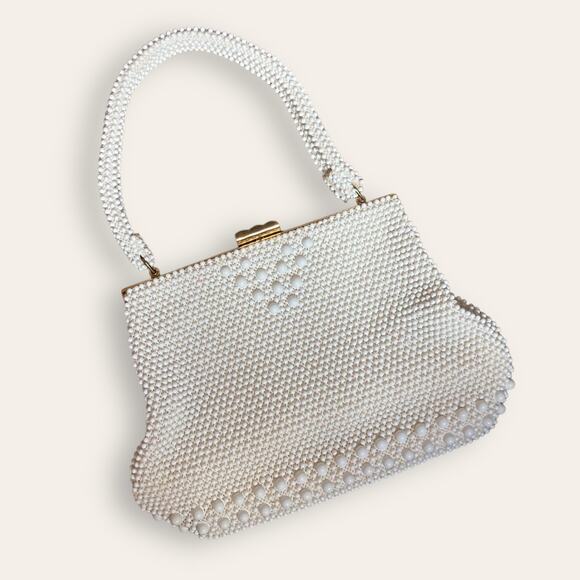 vintage ivory clam shell beaded Hand bag - Picture 1 of 7